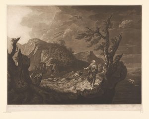 Paesaggio tempestoso con bardo sul bordo di una scogliera da John Raphael Smith