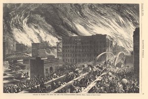 Chicago in fiamme - la corsa per la vita sul ponte di Randolph Street, illustrazione da Harper