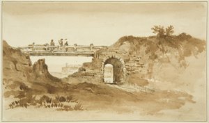 Ponte temporaneo sulla Coronation Road di fronte al Nuovo Carcere, c.1821 da John Reverend Eden