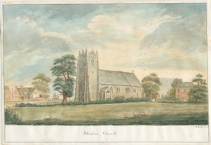 Chiesa di Adbaston: disegno a penna e lavaggio da John Robert Fernyhough