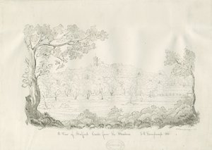 Castello di Stafford - Vista est: disegno a penna e seppia da John Robert Fernyhough