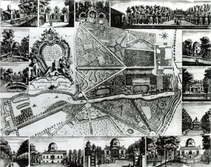 Piano del giardino e vista delle case a Chiswick sul Tamigi da John Rocque