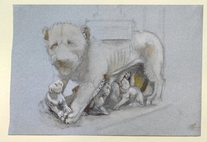 Schizzo di leonessa e cuccioli dal pulpito di Siena di Nicola Pisano da John Ruskin