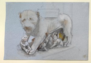 Schizzo di leonessa e cuccioli dal pulpito di Siena di Nicola Pisano, giugno 1870 da John Ruskin