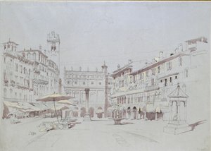 Studio per dettaglio della Piazza delle Erbe, Verona, 19 maggio 1841