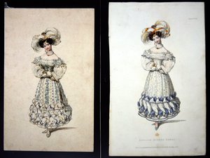 Schizzo e stampa di una tavola di moda, c.1829 da John Samuel Agar