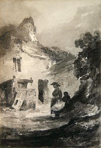 Un vecchio cottage a Dolgelly (matita e lavaggio grigio su carta) da John Sell Cotman