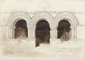 Archi nel lato ovest del chiostro di St. Georges de Boscherville, vicino a Rouen, Normandia da John Sell Cotman