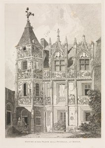 Antichità Architettoniche della Normandia (Vol. II), Tav. 64: Casa nella Place de la Pucelle, a Rouen da John Sell Cotman