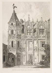 Antichità architettoniche della Normandia Vol. II, Pl. 64: Casa nella Place de la Pucelle, a Rouen da John Sell Cotman