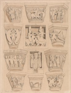 Capitelli e A amp; B Bas-Relievi nella chiesa abbaziale di Saint Georges de Bocherville, vicino a Rouen, Normandia da John Sell Cotman