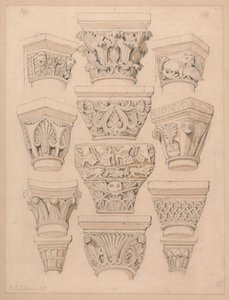 Capitelli della chiesa abbaziale di St. Georges de Bocherville, vicino a Rouen, in Normandia da John Sell Cotman