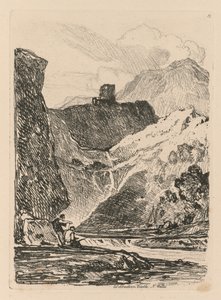 Liber Studiorum: Tavola 12, Castello di Dolbadern, Lago Llanberris, Galles del Nord, 1838 da John Sell Cotman