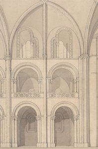 Elevazione prospettica di una parte della chiesa abbaziale di Santo Stefano a Caen, in Normandia da John Sell Cotman