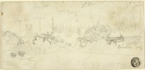 Schizzo di paesaggio con cattedrale da John Sell Cotman