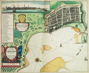 Mappa della città e del porto di Tripoli in Barberia da John Seller