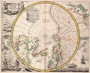 Mappa di proiezione polare con Circolo Polare Artico, c.1680 da John Seller