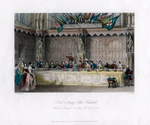 La tavola del Lord Mayor, grande banchetto, Guildhall, Città di Londra, XIX secolo da John Shury