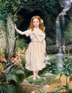"Bambina presso la cascata" Dipinto di John Simmons II (1823-1876) (preraffaellita)