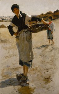 Donna bretone con un cesto, schizzo per raccoglitori di ostriche di Cancale da John Singer Sargent