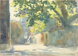 Muro illuminato dal sole sotto un albero, c. 1913