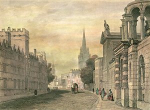 La High Street, Oxford, inciso da G. Hollis, 1835 da John Skinner Prout