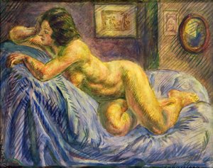 Nudo su blu (olio su pannello) da John Sloan
