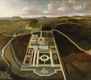 Prospetto sud di Hampton Court, Herefordshire, c.1705 da John Stevens