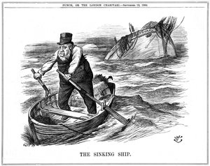(Stephanus Johannes) Paulus Kruger noto come Oom Paul. Politico sudafricano. Nella seconda guerra boera (1899-1900), Kruger era troppo vecchio e malato per affrontare la guerriglia e trovò rifugio in Olanda. Cartone di John Tenniel, 
