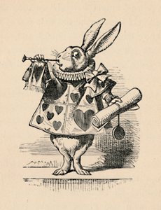 Un coniglio come ufficiale di corte che suona una tromba per un annuncio, 1889 da John Tenniel