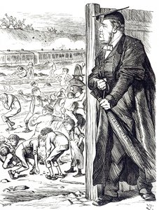 Una vignetta che raffigura William Vernon Harcourt (1827-1904) che quando era Segretario di Stato per gli Affari Interni raccomandò l