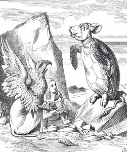 Alice, Finta Tartaruga e il Grifone da Le avventure di Alice nel Paese delle Meraviglie da John Tenniel