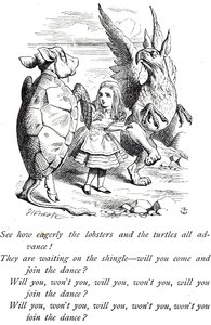 Alice, Finta Tartaruga e Grifone da Le avventure di Alice nel Paese delle Meraviglie da John Tenniel