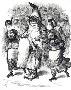 Fumetto che raffigura Babbo Natale sui pattini a rotelle da John Tenniel