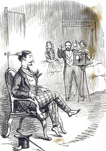 Cartone che raffigura un morsetto per la testa usato per mantenere fermo il soggetto del fotografo da John Tenniel