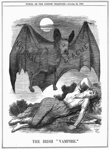 Lega Nazionale Irlandese, con il volto di Charles Stewart Parnell, mostrato come un vampiro che preda sull