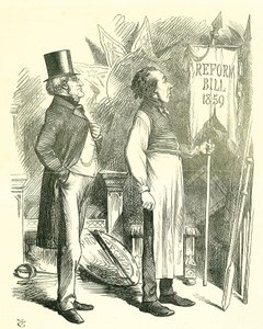 Economia Politica: Riforma del Parlamento - estensione del diritto di voto. Disraeli (Cancelliere) e Derby (Primo Ministro) spolverano il Reform Bill. Nel 1867 Disraeli introdusse un nuovo disegno di legge. Vignetta di John Tenniel da Punch, Londra da John Tenniel