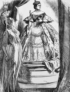 La regina Vittoria esortata da Britannia a tornare nel mondo dopo il suo lungo lutto da John Tenniel