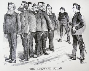 LA SQUADRA GOFFA. Cartone animato di John Tenniel. Le difficoltà che Disraeli aveva con le diverse opinioni nel suo gabinetto sulle politiche della guerra russo-turca da John Tenniel