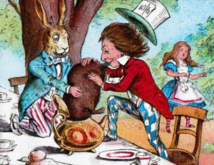 Il Cappellaio Matto e la Lepre Marzolina cercano di mettere il Ghiro in una teiera, c1910 da John Tenniel