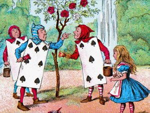 Le carte da gioco dipingono i cespugli di rose, c1910 da John Tenniel