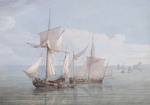 Un Hoy e un Lugger con altre navi su un mare calmo