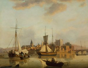 Veduta di Rochester con navi da John Thomas Serres