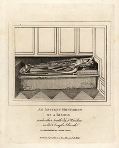 Antico monumento di un vescovo sotto la finestra sud-est della Chiesa del Tempio del XII secolo, Londra da John Thomas Smith