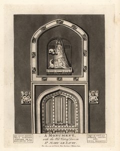 Effigie funeraria di Alicia, figlia di Simon Steward, con la Vecchia Porta della Sagrestia in St Mary le Savoy