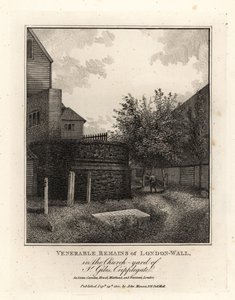 Resti del muro romano di Londra nel cimitero di St Giles, Cripplegate da John Thomas Smith