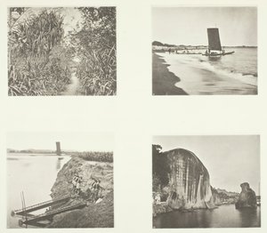 Una Strada di Campagna vicino a Taiwanfu, un Catamarano, Pompe a Catena, Iscrizioni su Roccia, Amoy, c. 1868 da John Thomson