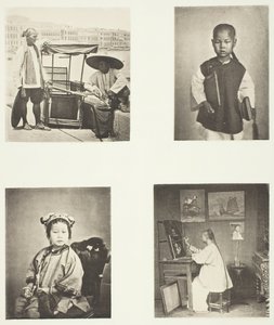 Una sedia a portantina di Hong Kong, un ragazzo della scuola cinese, una ragazza cinese, un artista di Hong Kong, c. 1868 da John Thomson