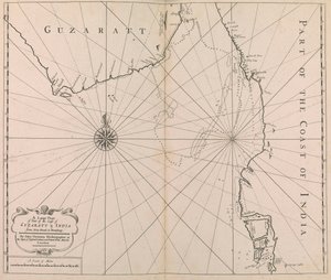 Grande carta di parte della costa di GUZARATT e INDIA da Diu Head a Bombay da John Thornton