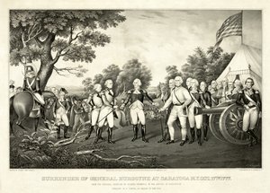 Resa del generale Burgoyne a Saratoga, N.Y., 17 ottobre 1777, pub. N. Currier da John Trumbull